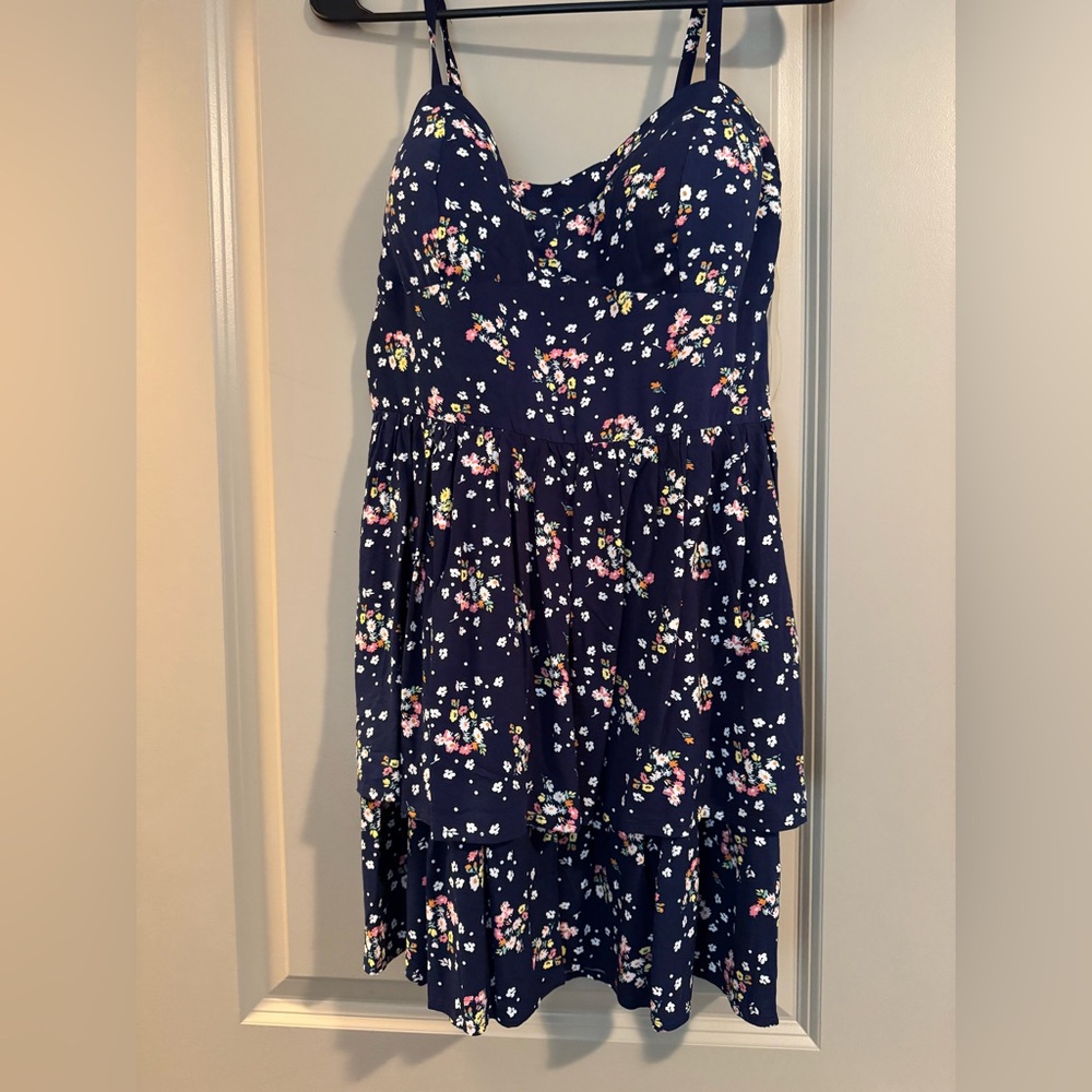 AUW Navy Floral Dress with Spaghetti Straps